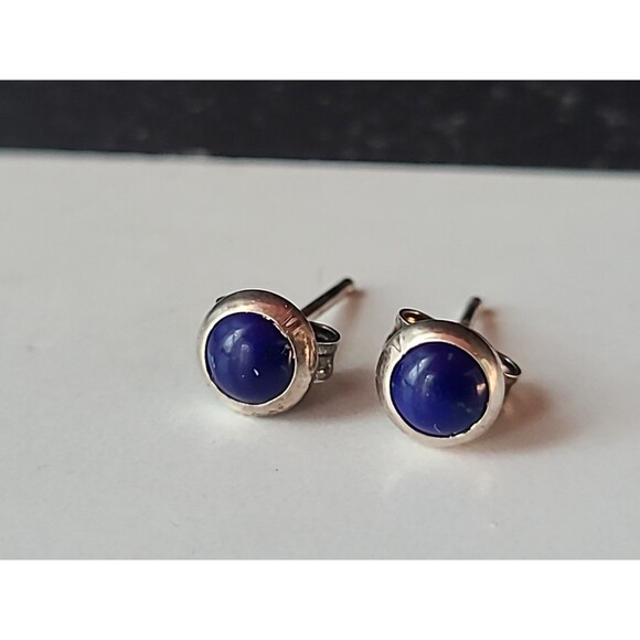 925 Sterling Silver Lapis Lazuli Stud Earrings Vintage - Picture 4 of 10